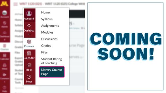 Screenshot of Library Course Pages on the left sidebar with Coming soon!