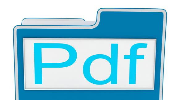 Blue file folder with PDF on front