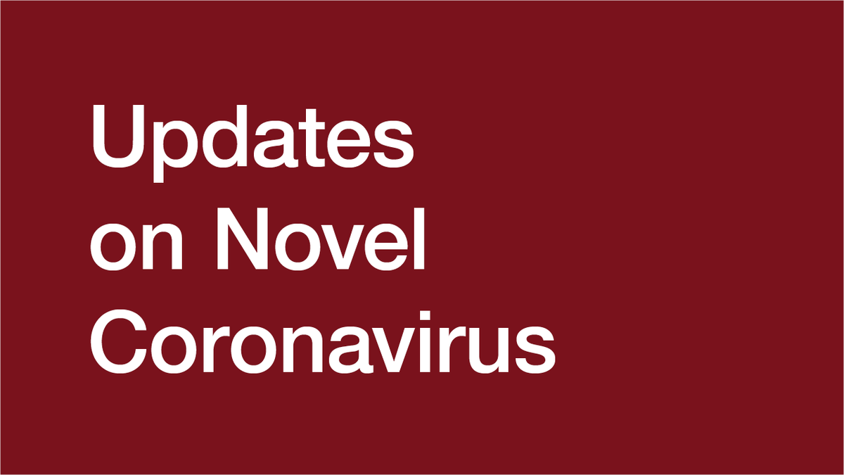 white text that says "Updates on Novel Coronavirus" on a maroon background