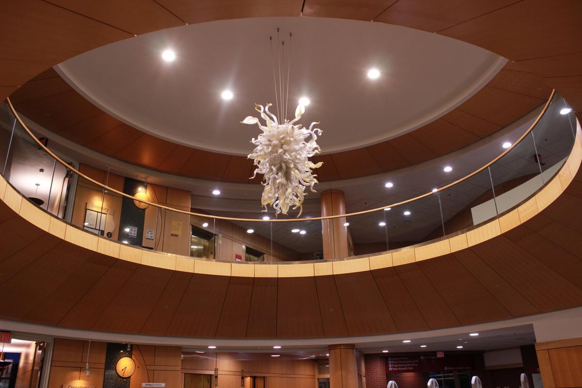 chihuly sculpture hanging in library