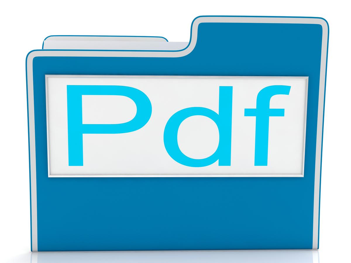 Blue file folder with PDF on front