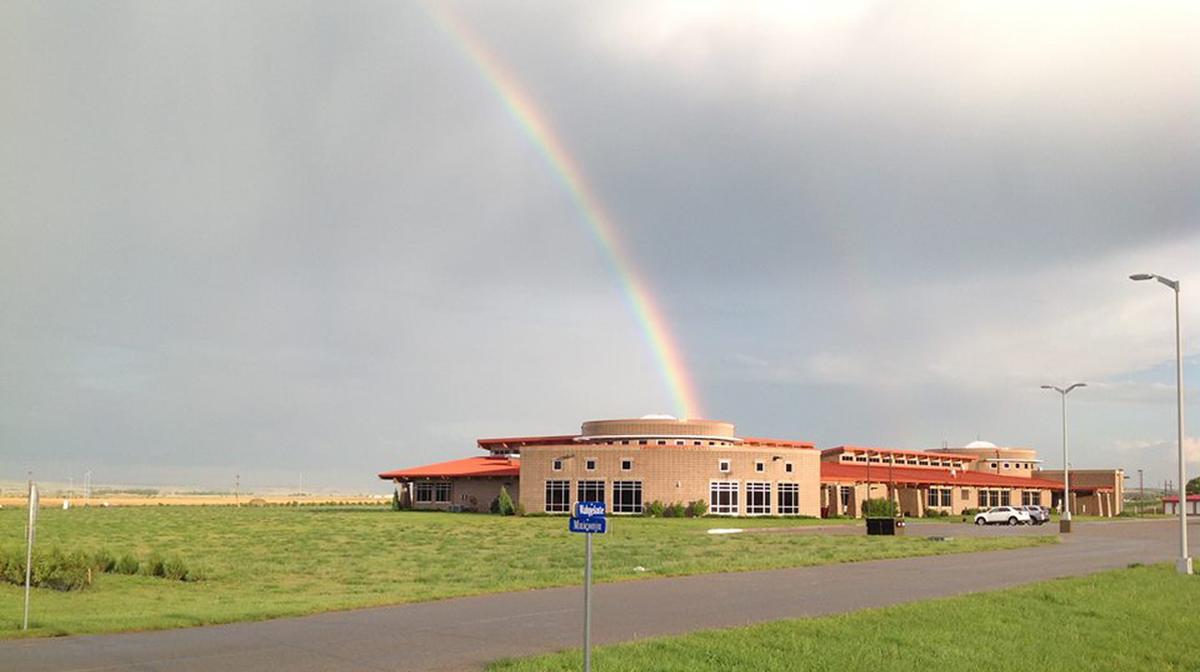 Sitting Bull College Library under rainbow