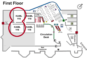 Small map showing computer labs on first floor of library