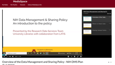 screen shot of the MediaSpace presentation on NIH Data Management and Sharing Policy