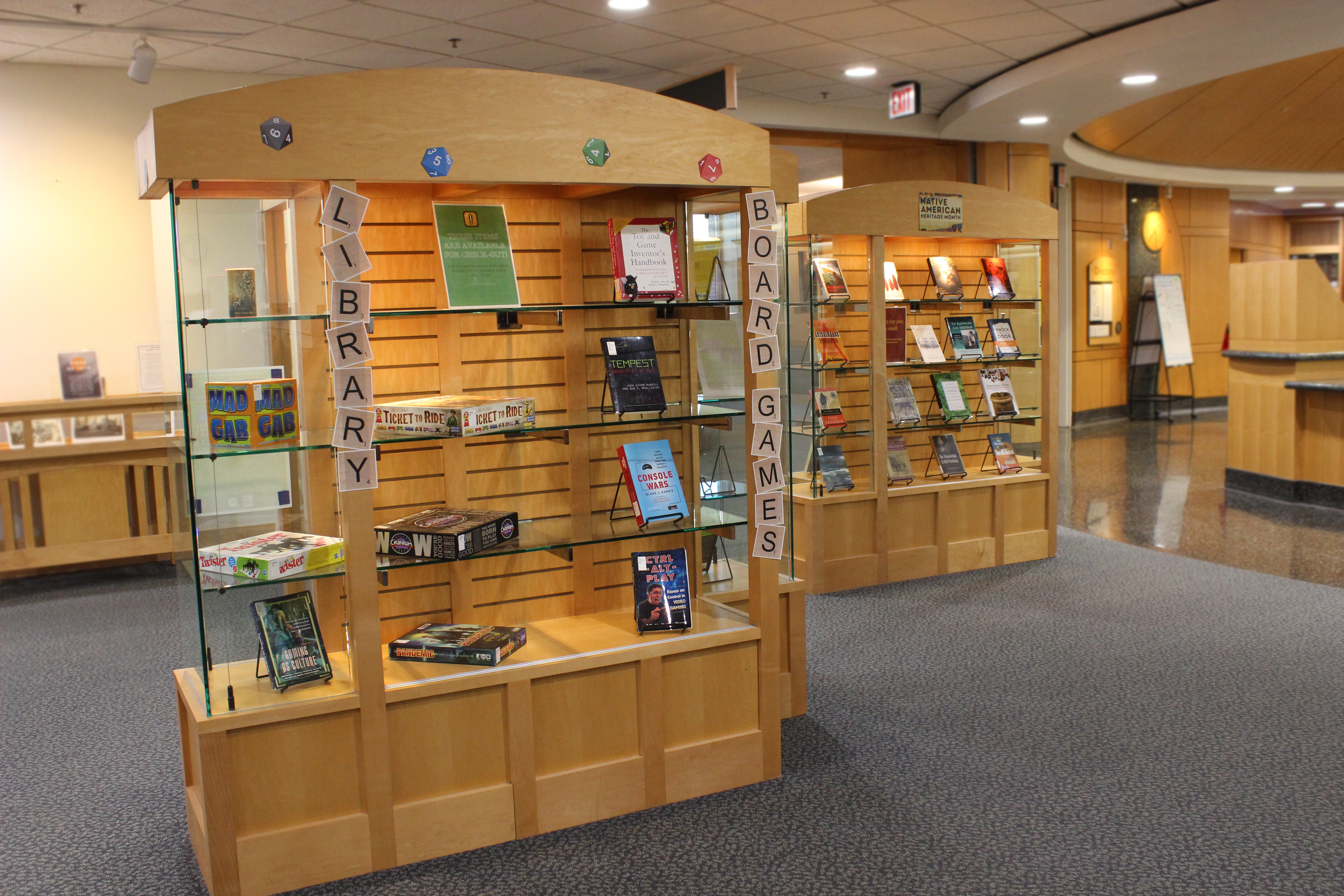 interior display cases in the library